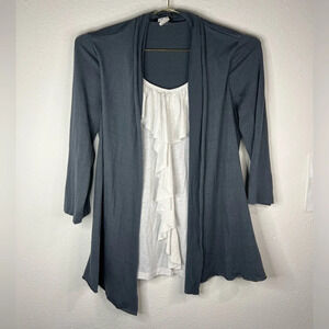 Perception Concept Gray Cover Up Stitched In White Ruffle Top Size Small